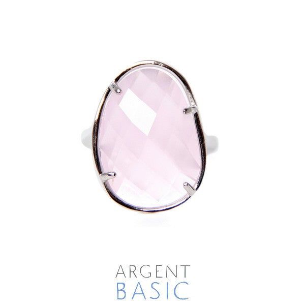 IRREGULAR RING COLORS SILVER AND PINK CRYSTAL
