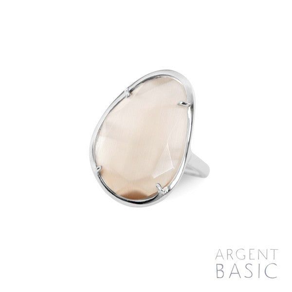 OVAL RING COLORS SILVER AND BEIGE CRYSTAL