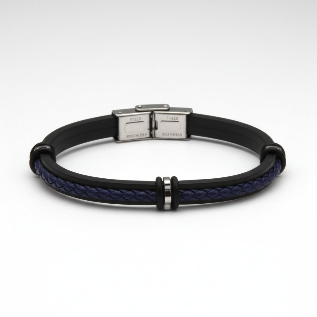PULSERA DE CAUCHO Y CORDON TRENZADO AZUL