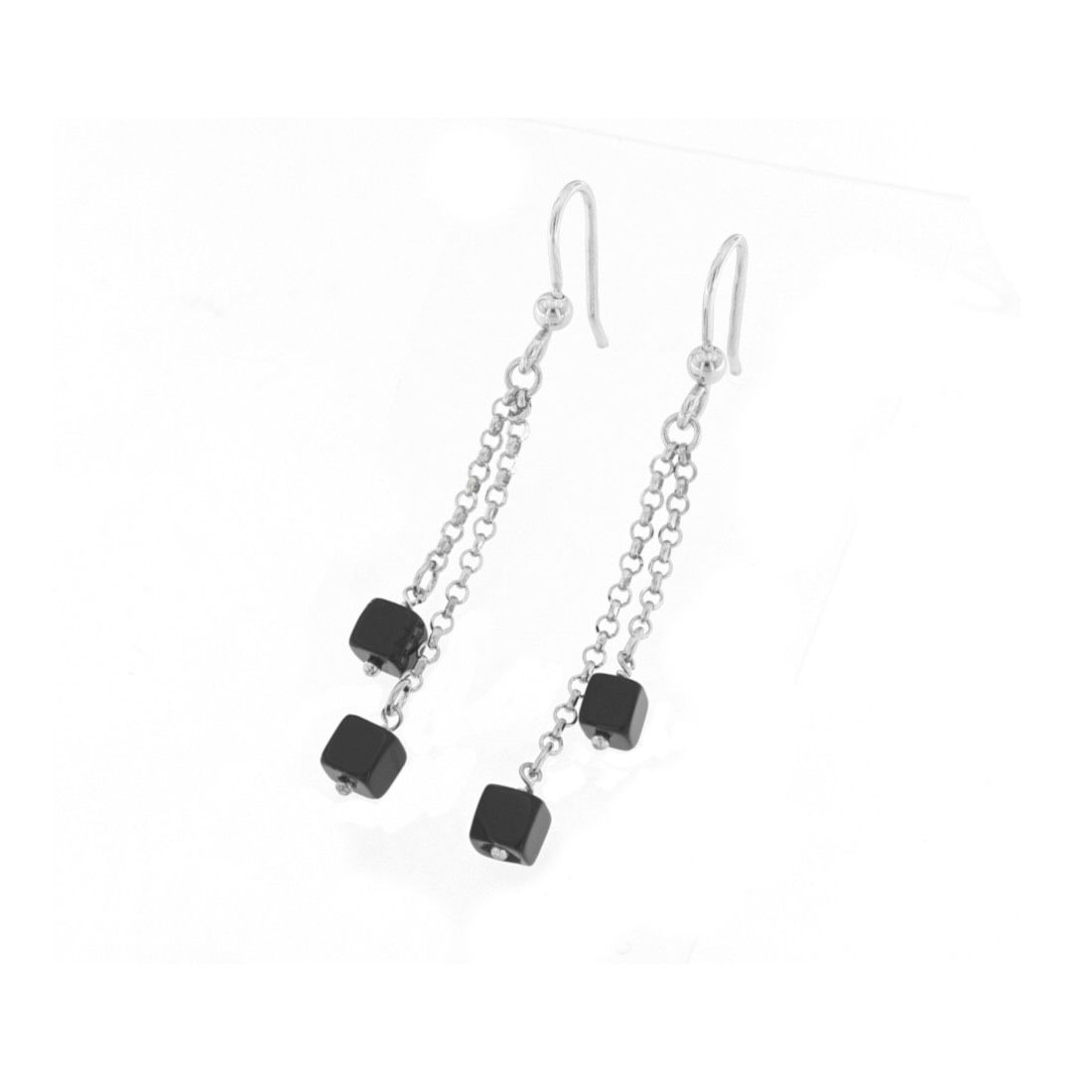DOUBLE SILVER AND ONYX EARRINGS