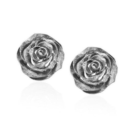 SILVER ROSE EARRINGS WITH BLACK RHODIUM