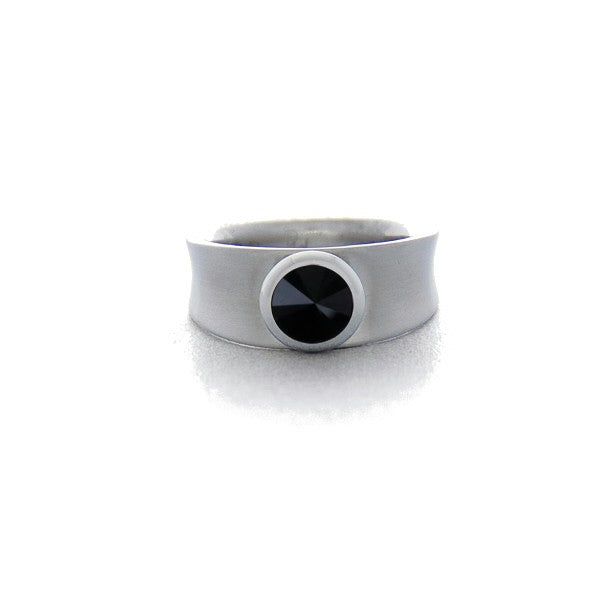 NARROW STEEL AND BLACK CRYSTAL RING
