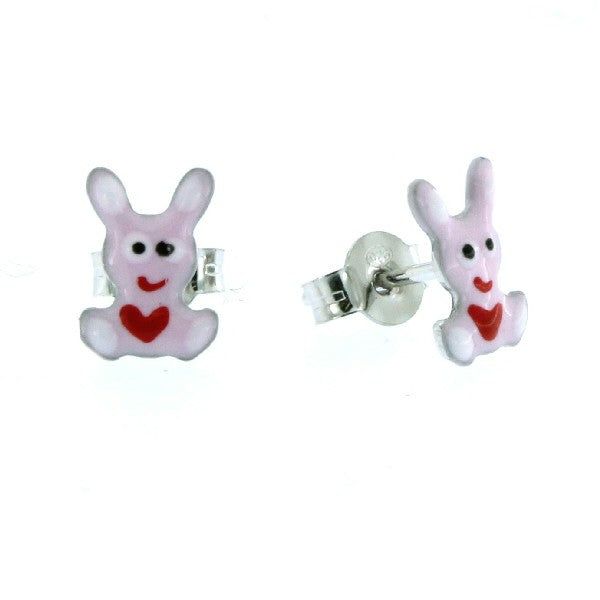 BOUCLES D'OREILLES ENFANT EN ARGENT ET ÉMAIL LAPIN