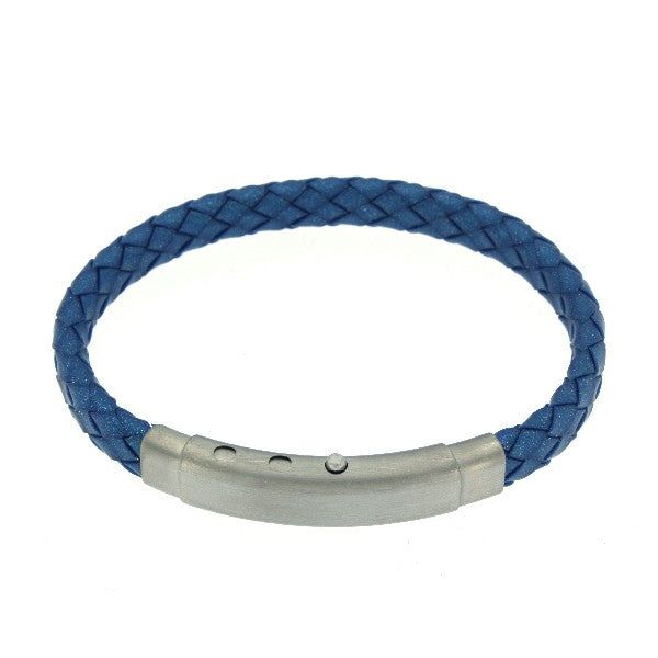 BLUE BRAIDED STEEL AND RUBBER BRACELET