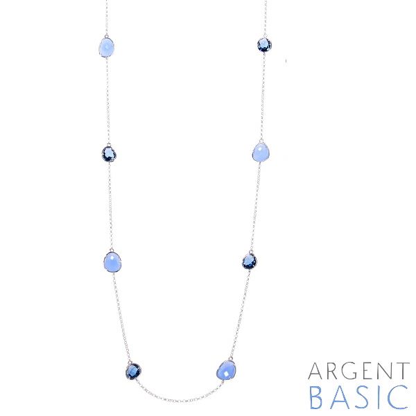 COLLAR LARGO COLORS PLATA Y CRISTAL AZUL