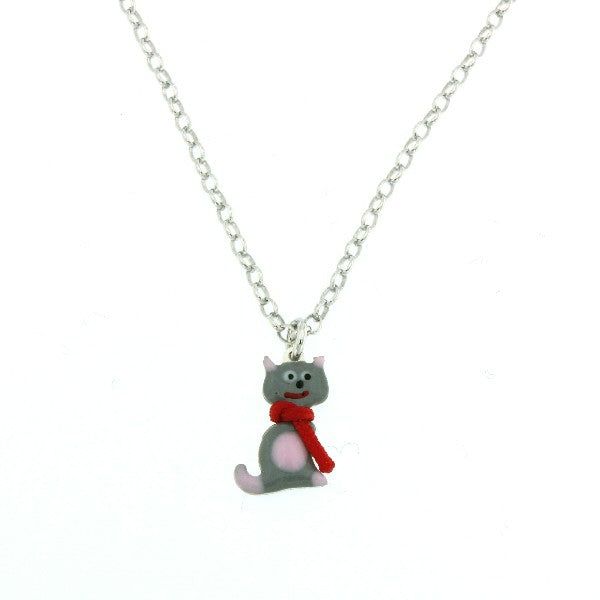 KIDS SILVER AND ENAMEL CAT NECKLACE