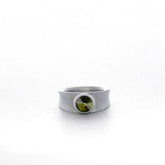 NARROW STEEL AND OLIVINE CRYSTAL RING
