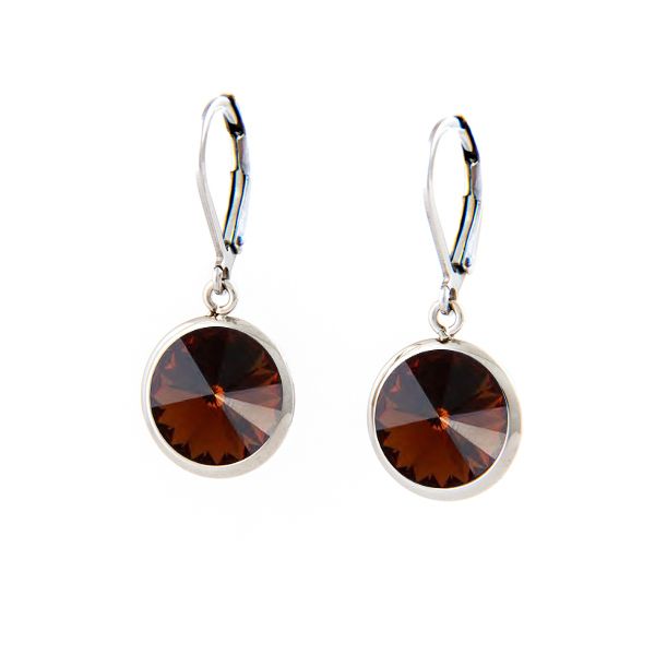 PENDIENTES ACERO BALLESTILLA Y CRISTAL SMOKED TOPAZ