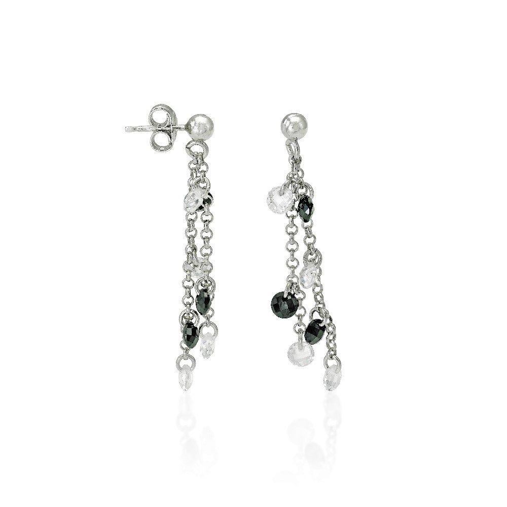 LONG SILVER AND CRYSTAL EARRINGS
