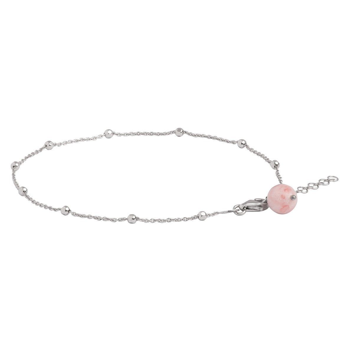 SILVER AND PINK AGATE ANKLET