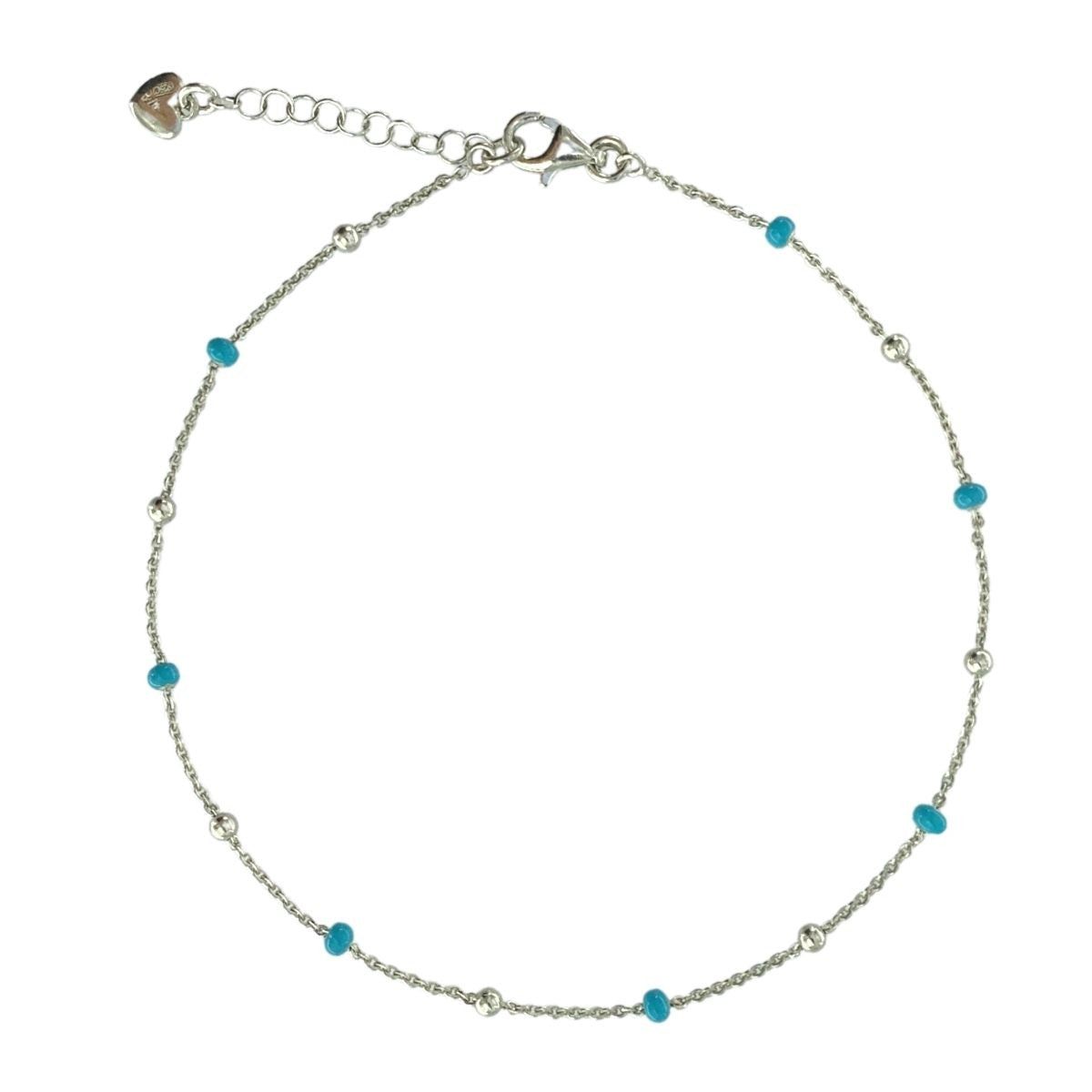 SILVER AND TURQUOISE BALLS ANKLET