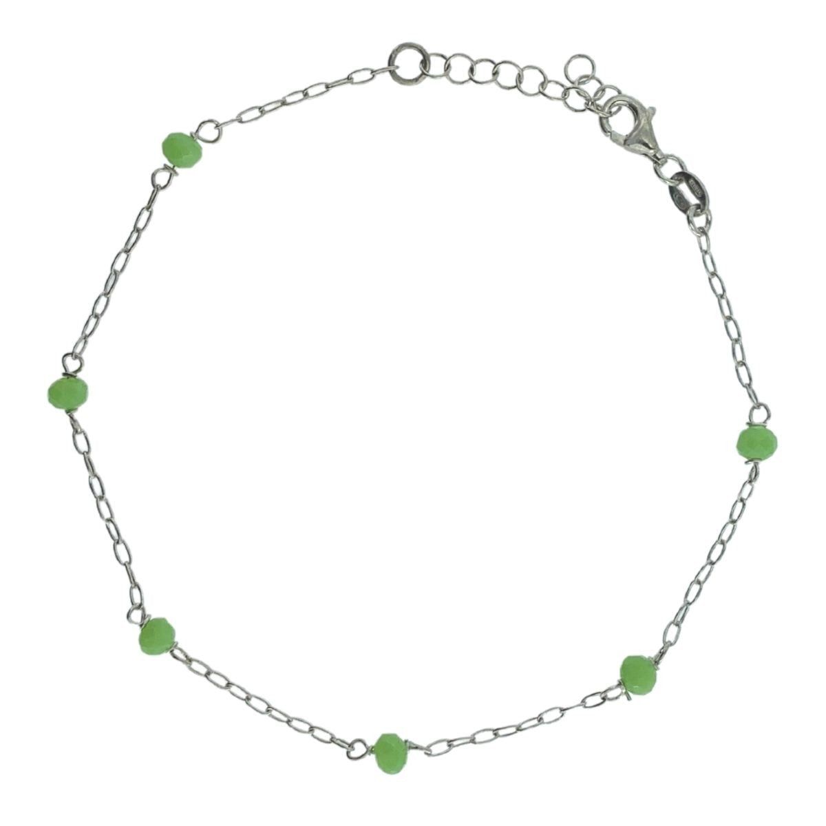 SILVER ANKLE BRACELET WITH GREEN BALLS