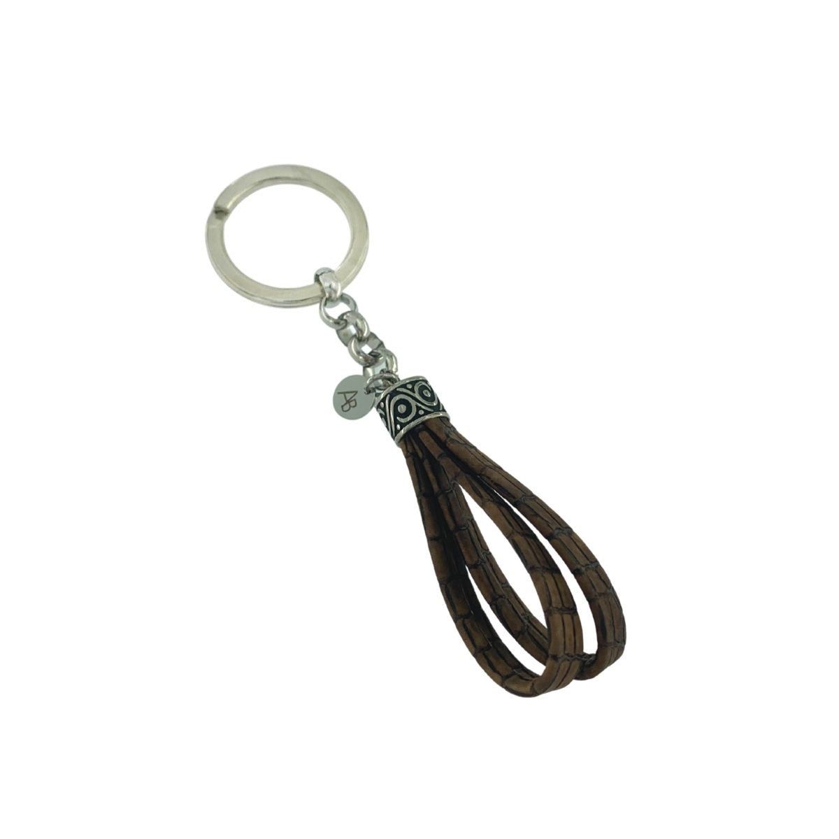 STEEL AND BROWN LEATHER KEY RING