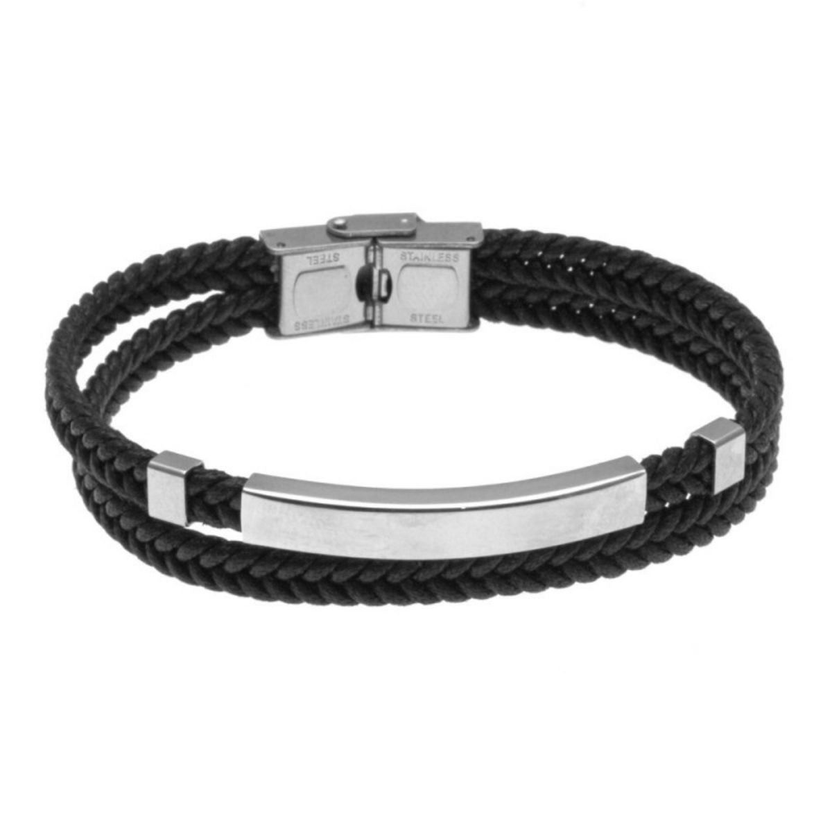 BRACELET WITH TWO BRAIDED LEATHER STRIPS
