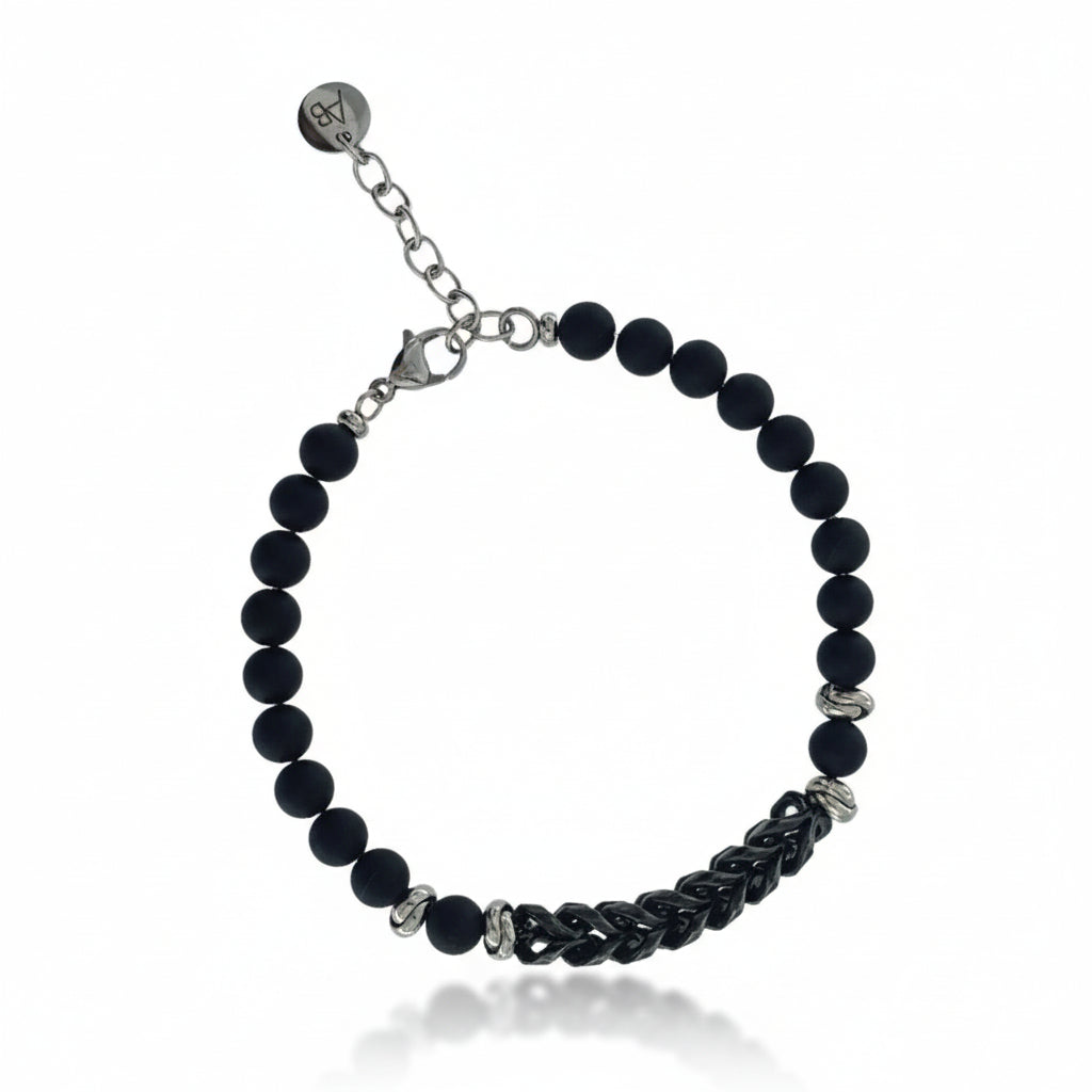 PULSERA COMBINADA DE ACERO Y ONIX
