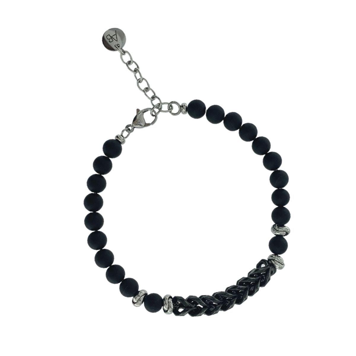 COMBINED STEEL AND ONYX BRACELET