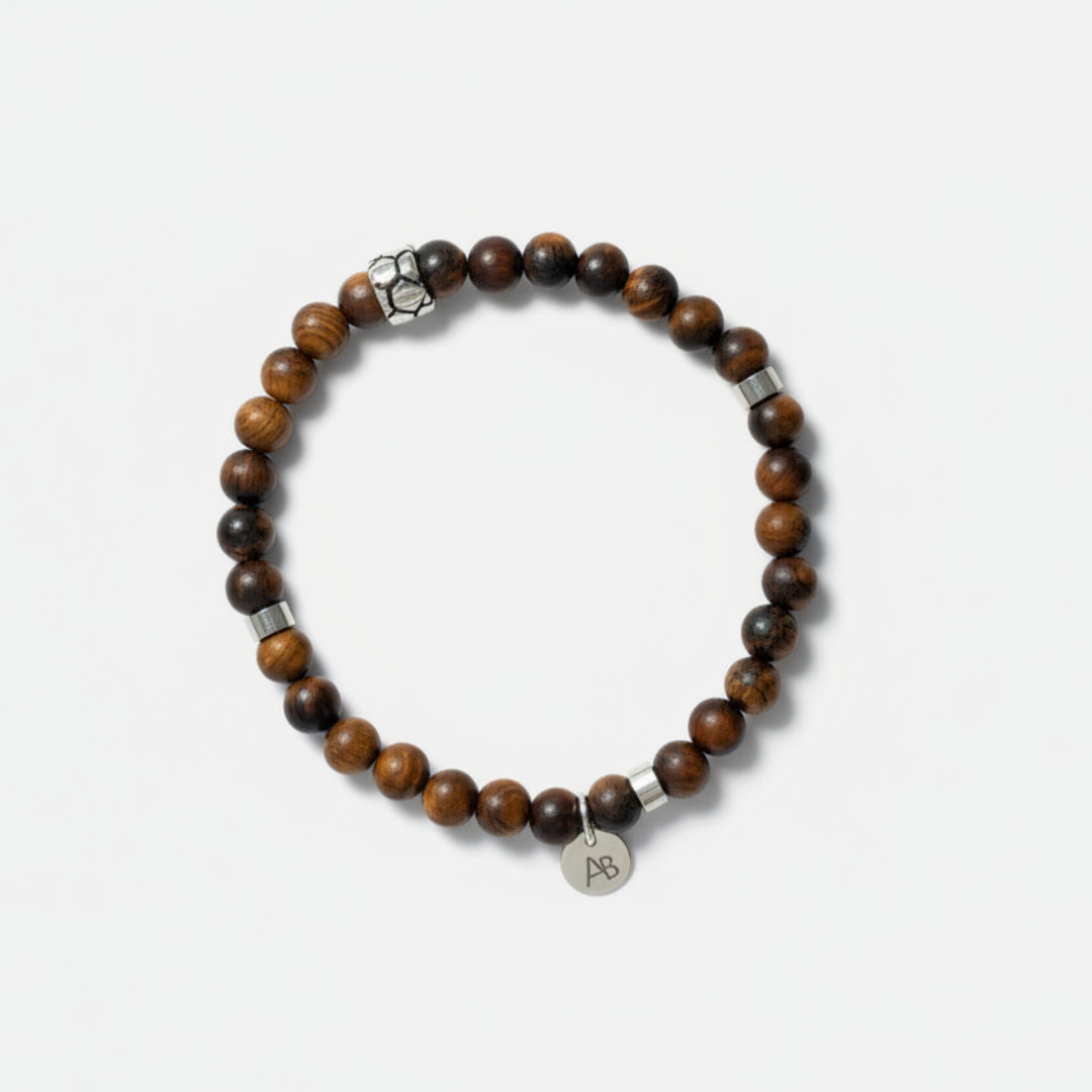 PULSERA DE MADERA MARRON Y ACERO